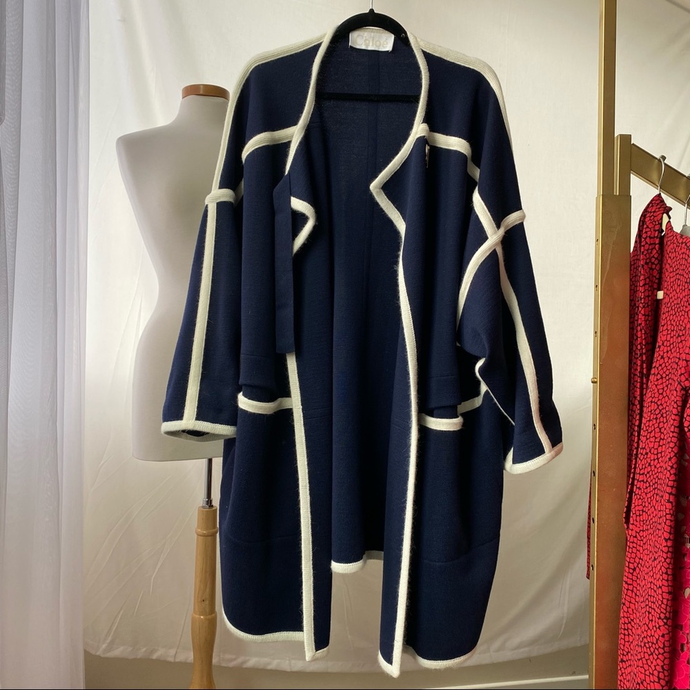 Chloe oversize contrast trim coat Navy/White XS